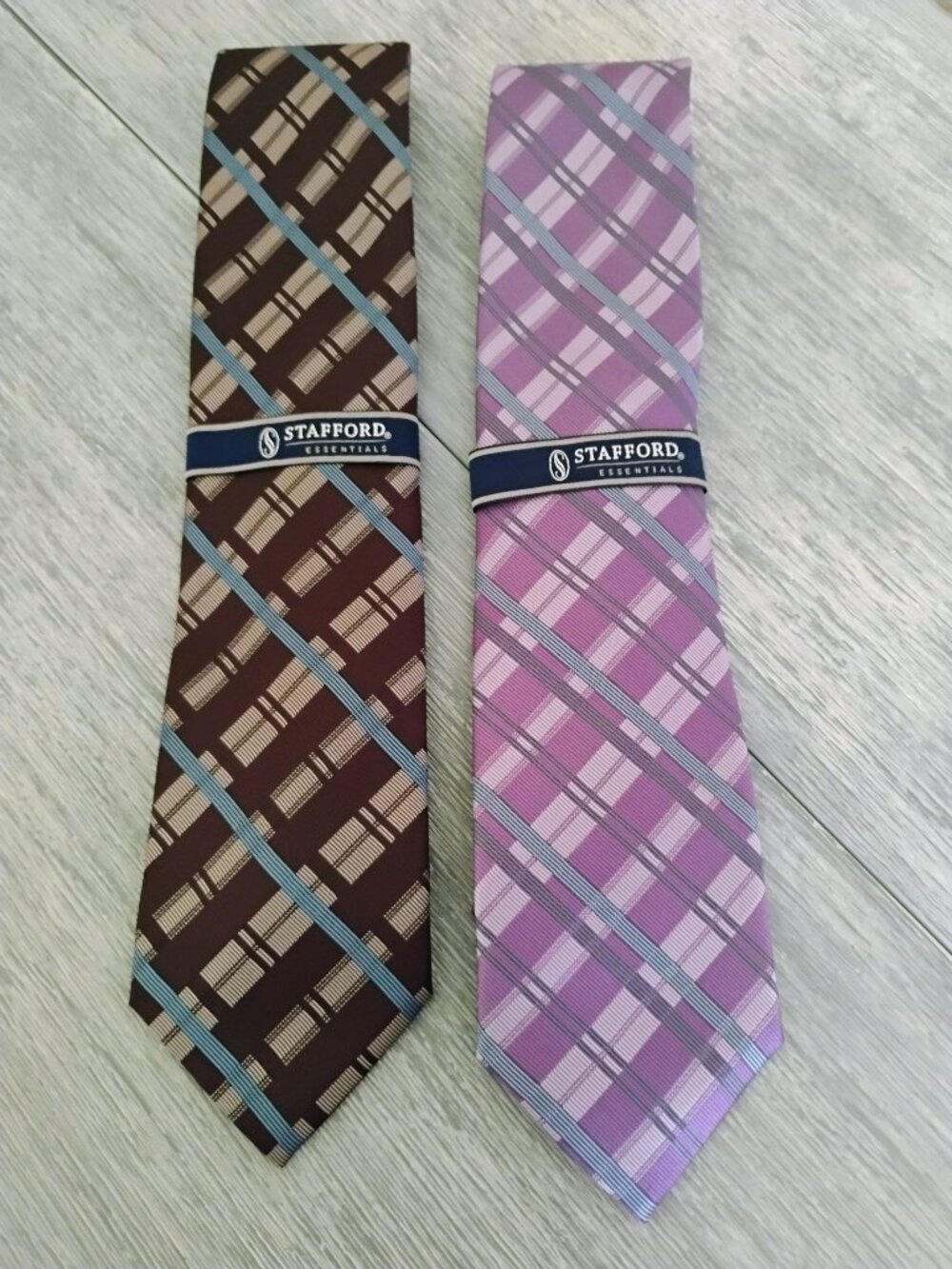 Two Stafford Essentials Plaid Silk Ties, NWT